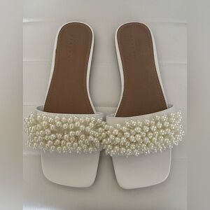 ASOS design fusion faux pearls flat sandal in white